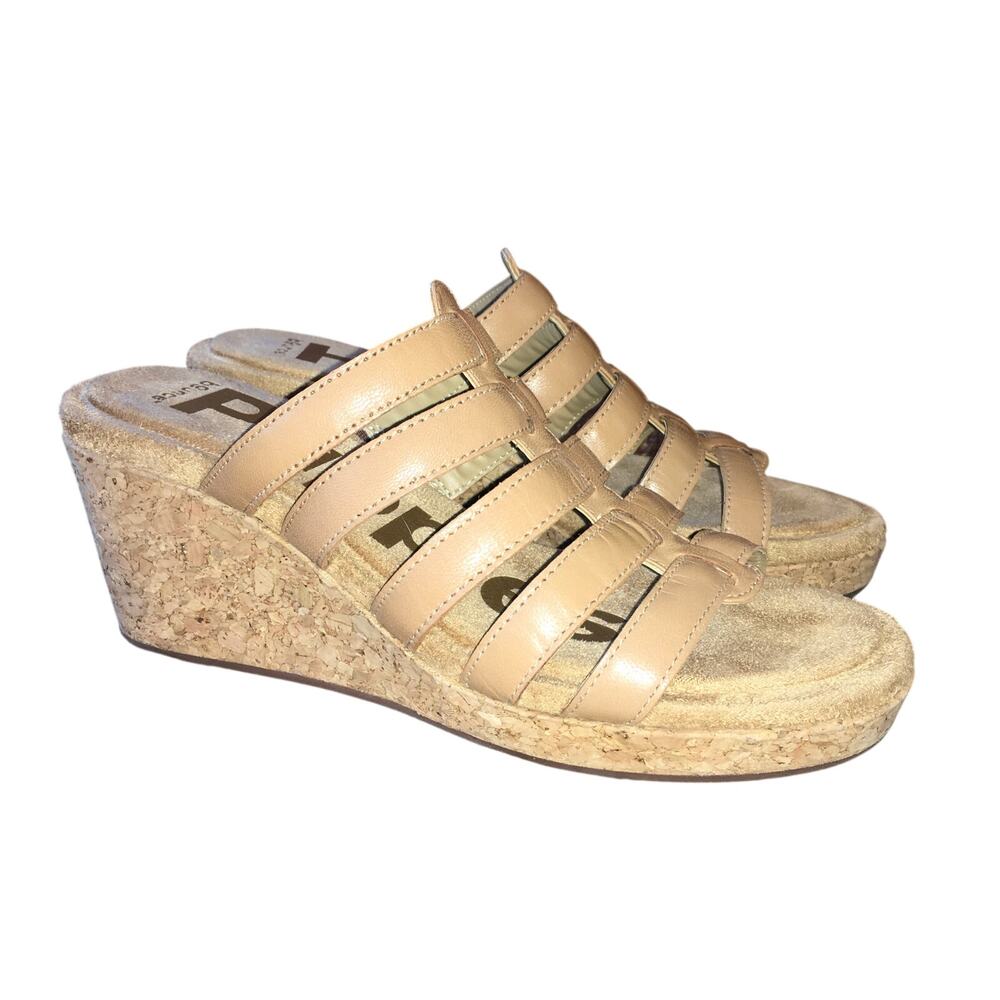 Hush Puppies Willow Slide Sandal Womens 6 Deep Beige Tan Cork Wedge